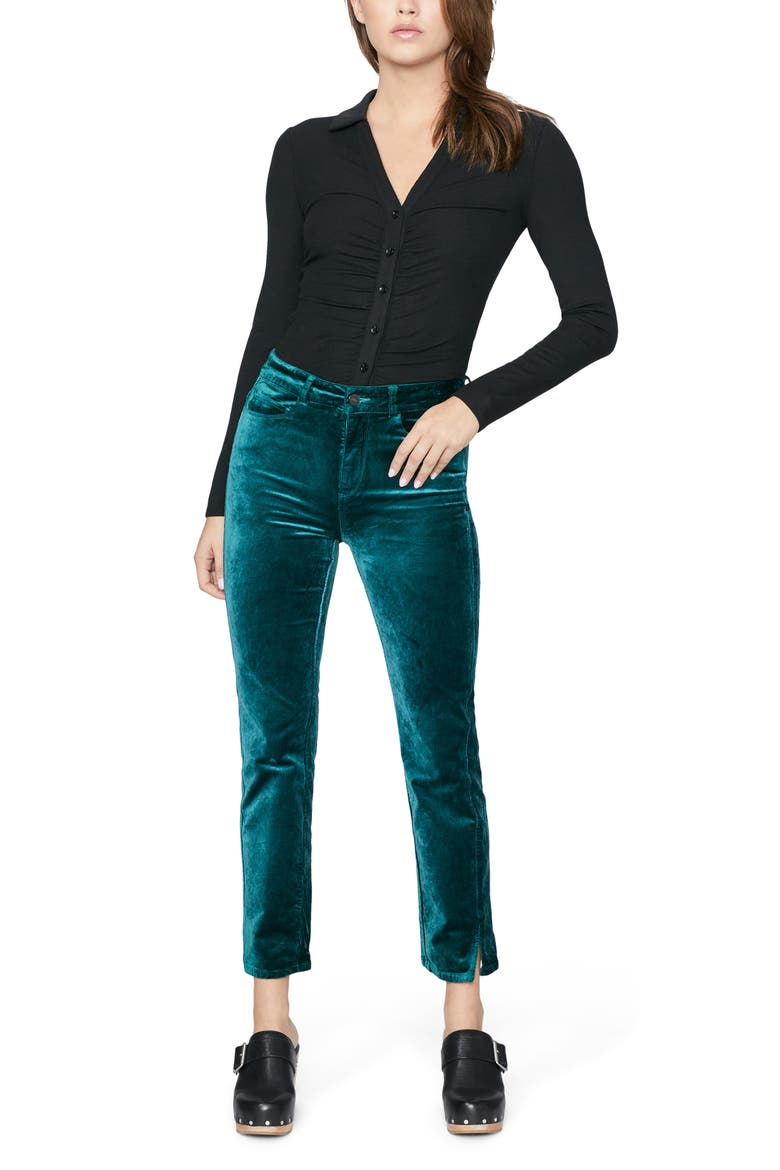 Cindy Side Slit Velvet Pants, Alternate, color, MIDNIGHT CYAN
