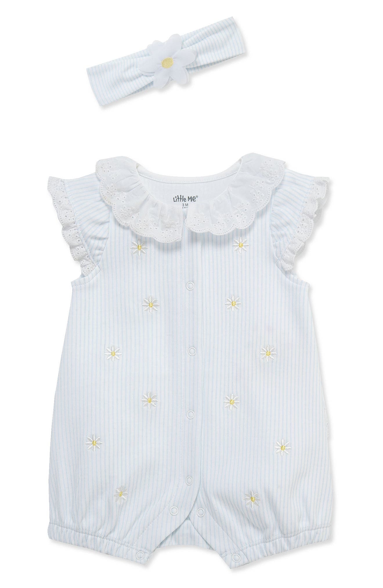 Little Me Daisies Embroidered Romper & Headband