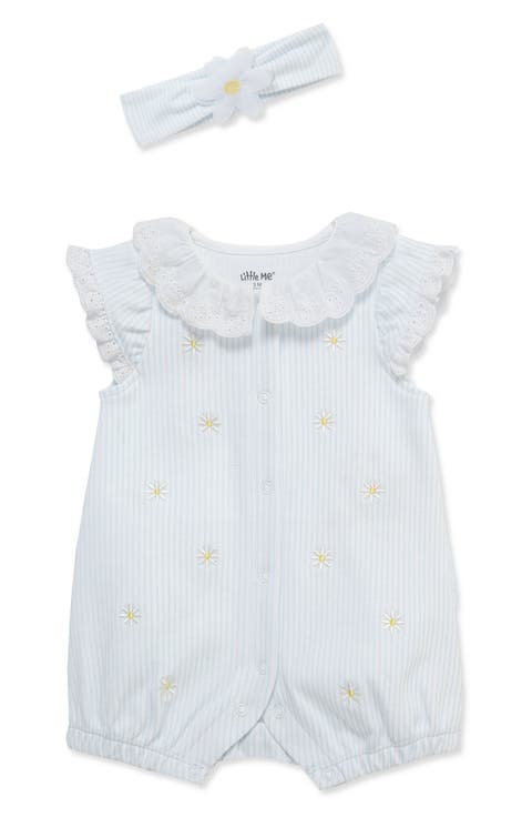 Daisies Embroidered Romper & Headband (Baby)