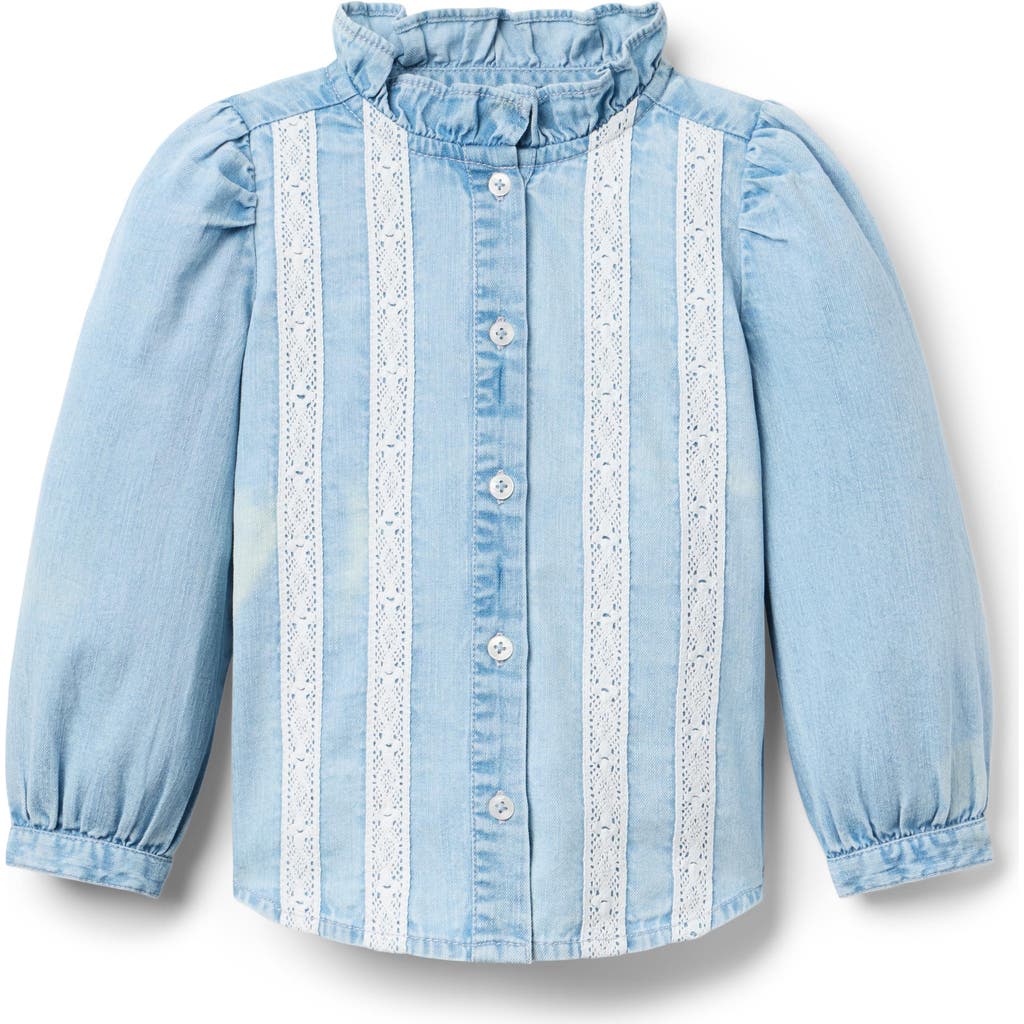 Janie And Jack Chambray Lace Top In Blue
