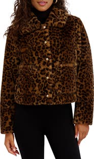 Kensie Leopard Print Faux Fur Short Jacket