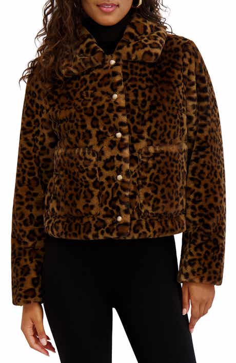 Kensie Leopard Print Faux Fur Short Jacket
