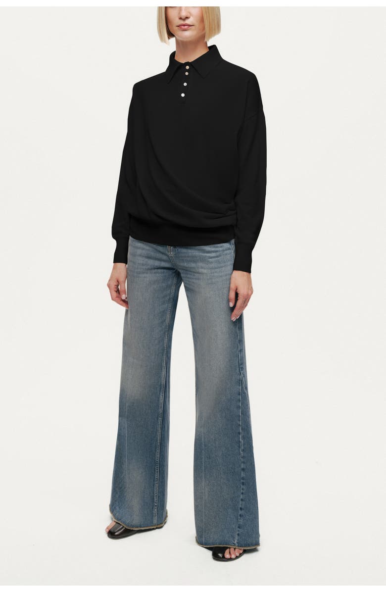 Nocturne Relaxed Polo Knit Sweater, Alternate, color, Black