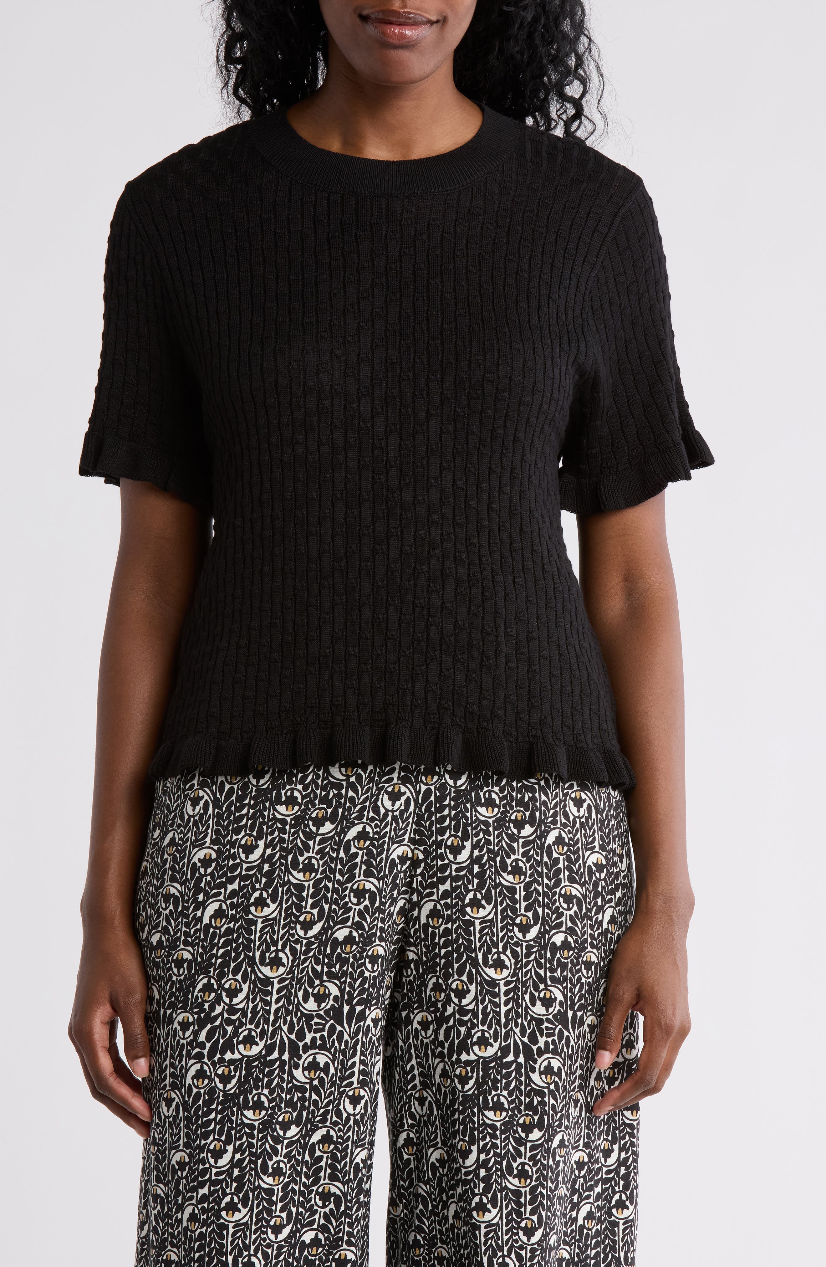 MAX STUDIO Ruffle Trim Short Sleeve Sweater