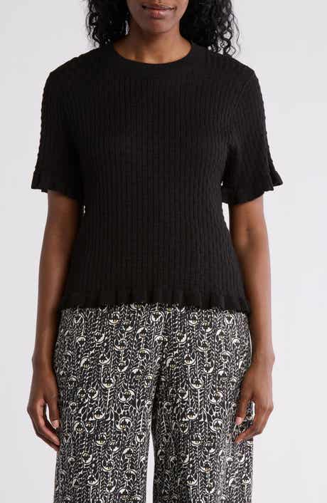 MAX STUDIO Ruffle Trim Short Sleeve Sweater
