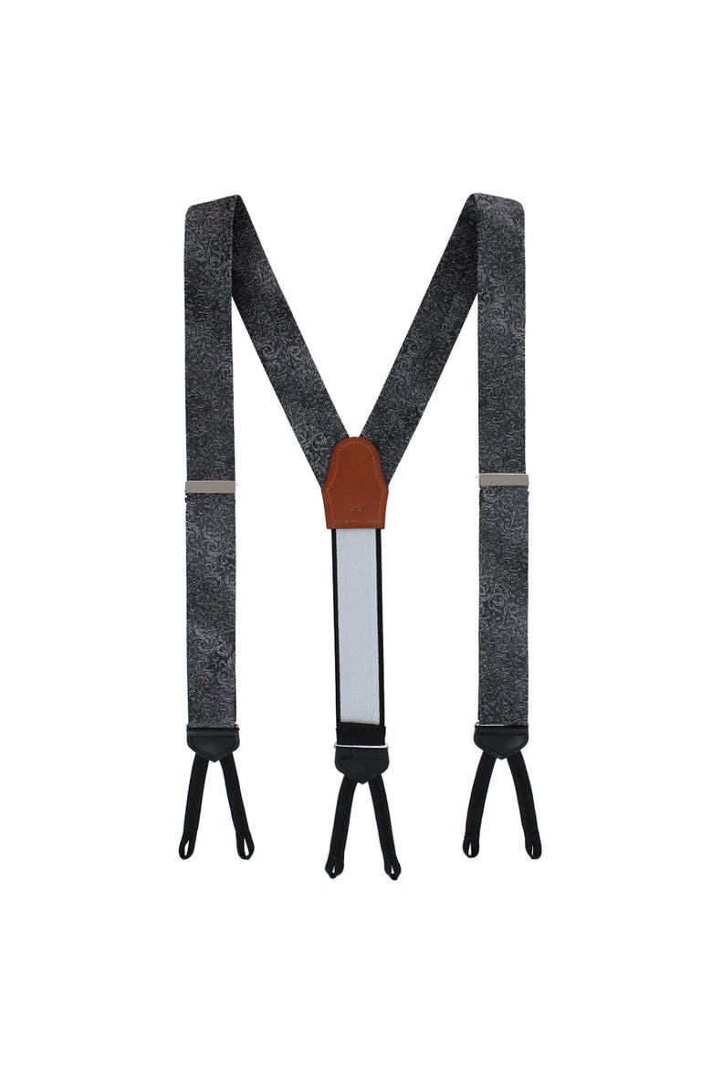Esteban Scrolling Vines Tone on Tone Silk Formal End Brace, Alternate, color, Silver and Black
