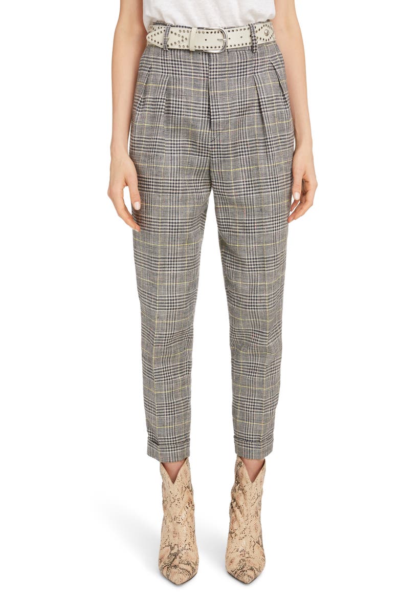 Linen & Silk Blend Pleated Pants, Main, color, YELLOW/ GREY