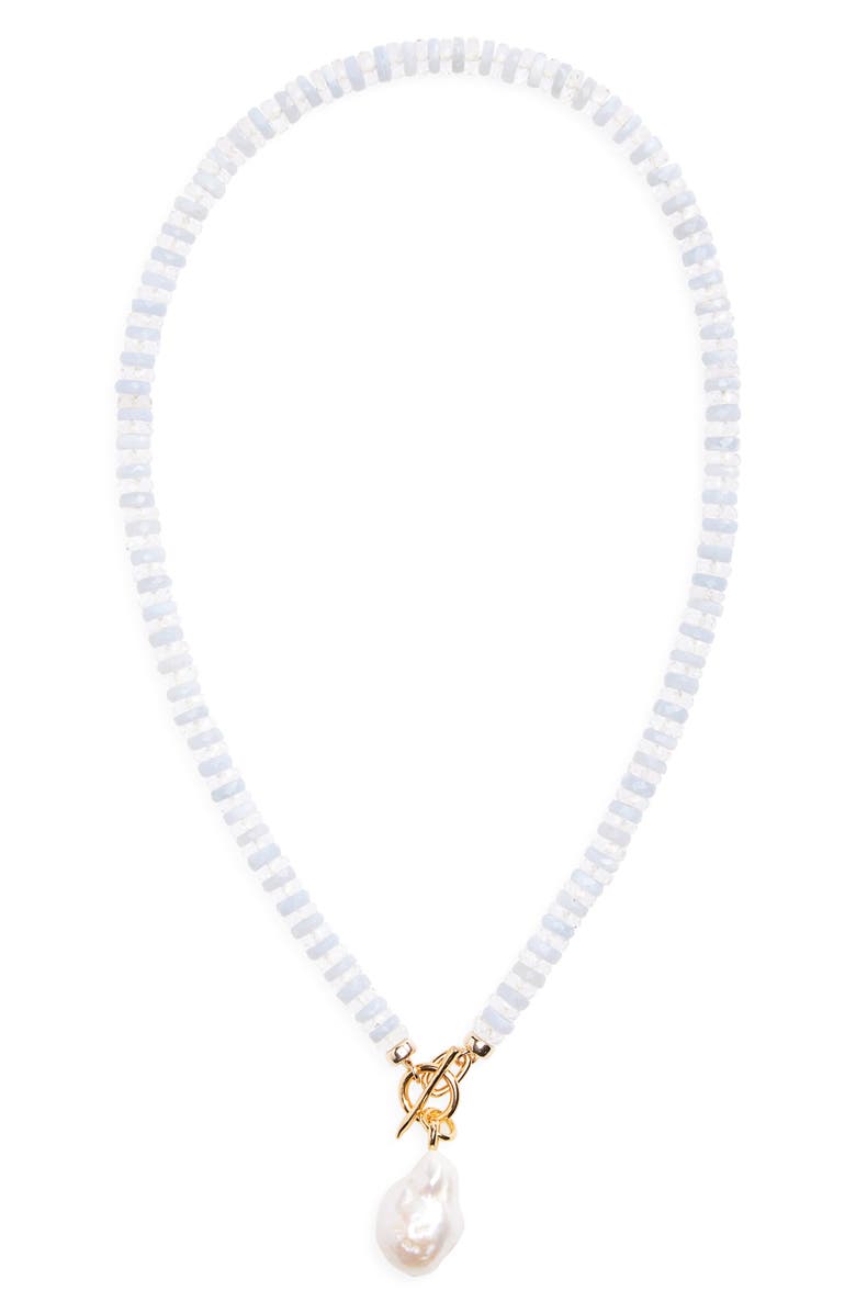 Lizzie Fortunato Pearl Isle Beaded Toggle Necklace, Main, color, Blue