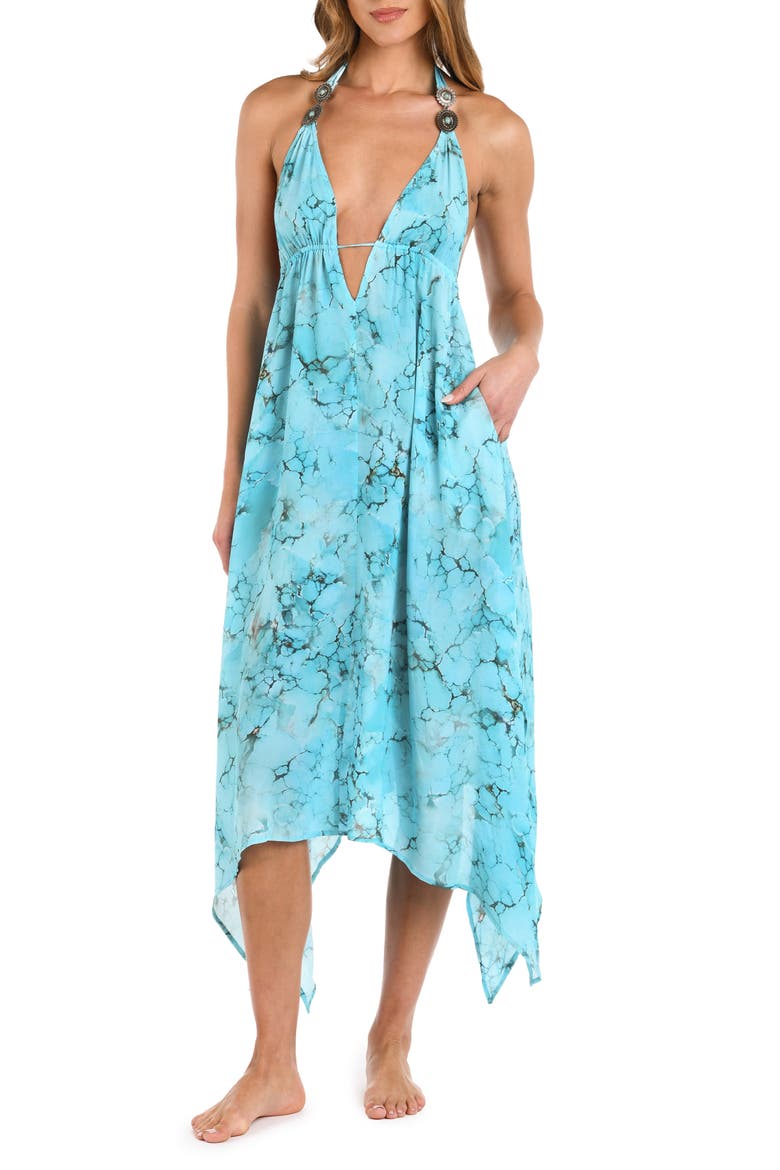 Umma Plunge Cover-Up Dress, Main, color, TURQUOISE