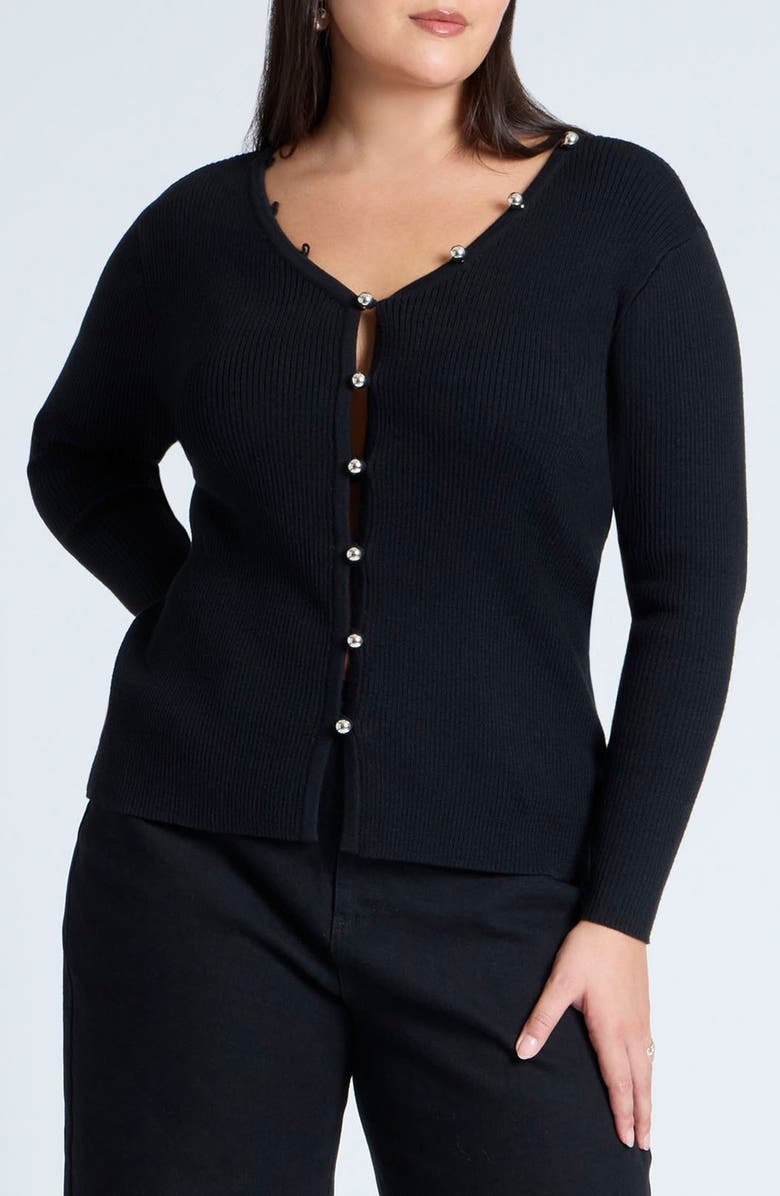ELOQUII Ball Button Cardigan, Main, color, 