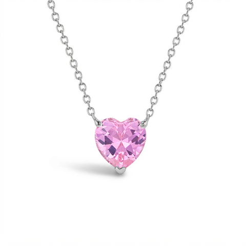 Prong CZ Birthstone Heart Necklace