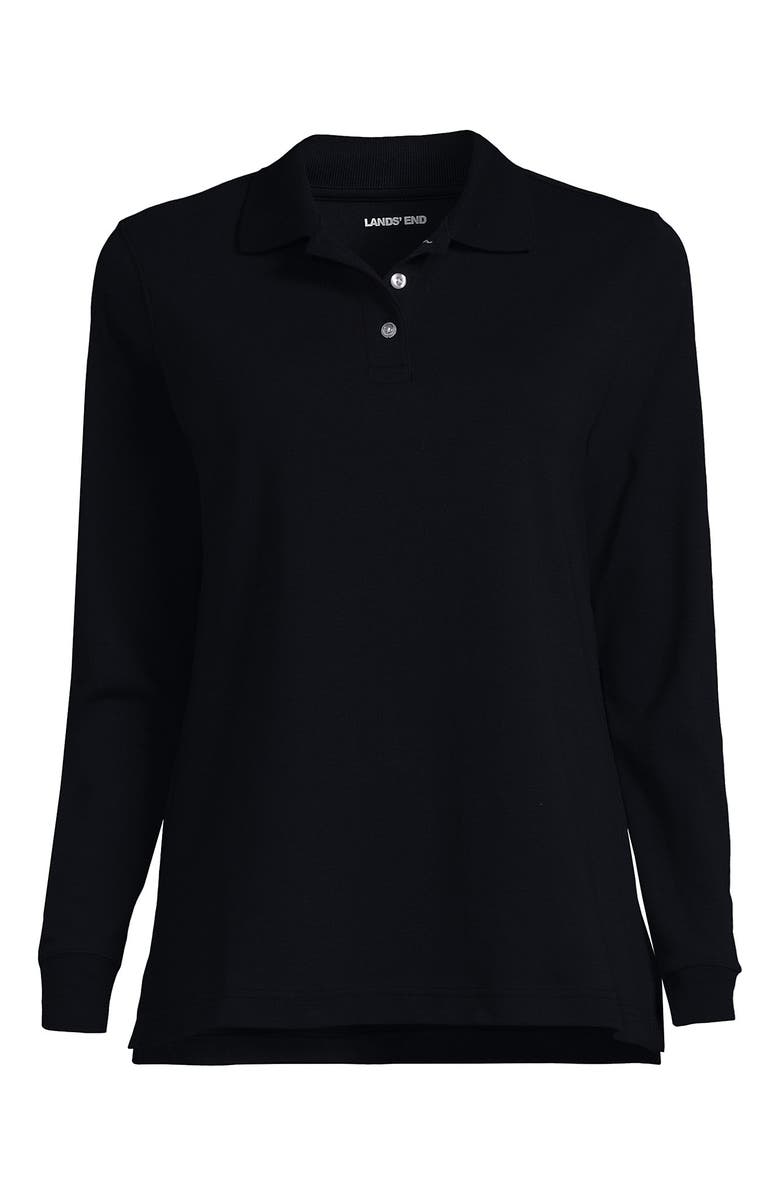 Lands' End School Uniform  Long Sleeve Interlock Polo Shirt, Alternate, color, Black