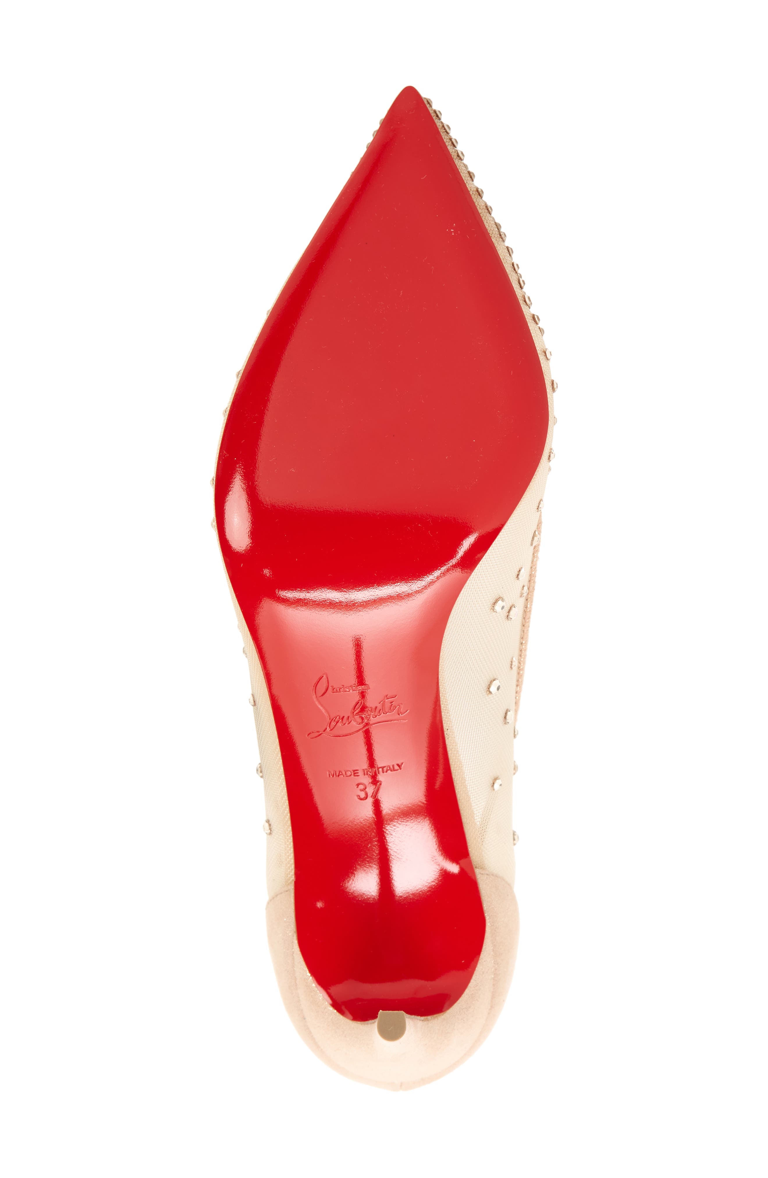 Christian Louboutin Follies Crystal Embellished Mesh Pointed Toe Pump, Alternate, color, Light Silk