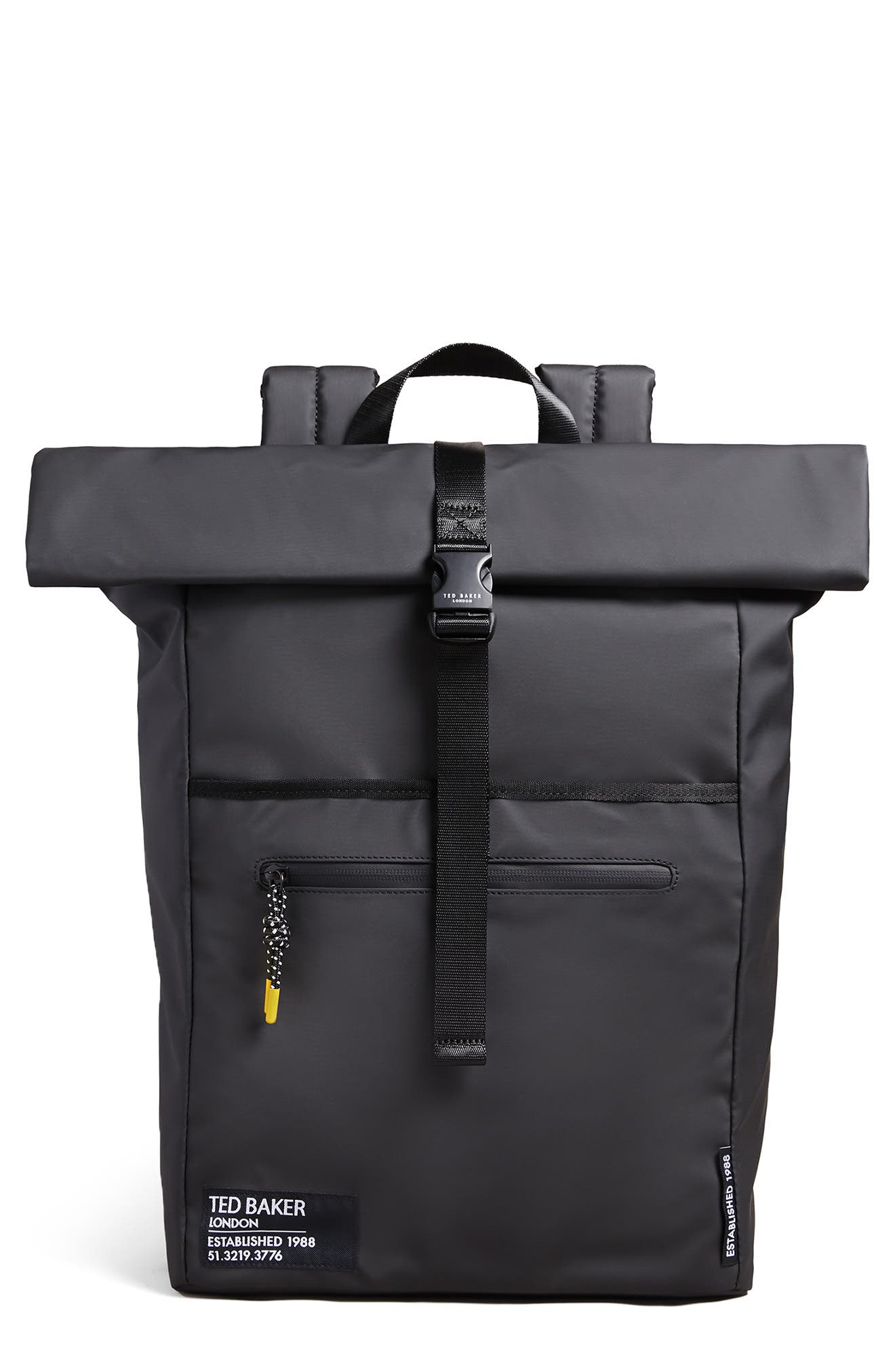 Ted Baker London Clime Rubberized Rolltop Backpack, Main, color, 