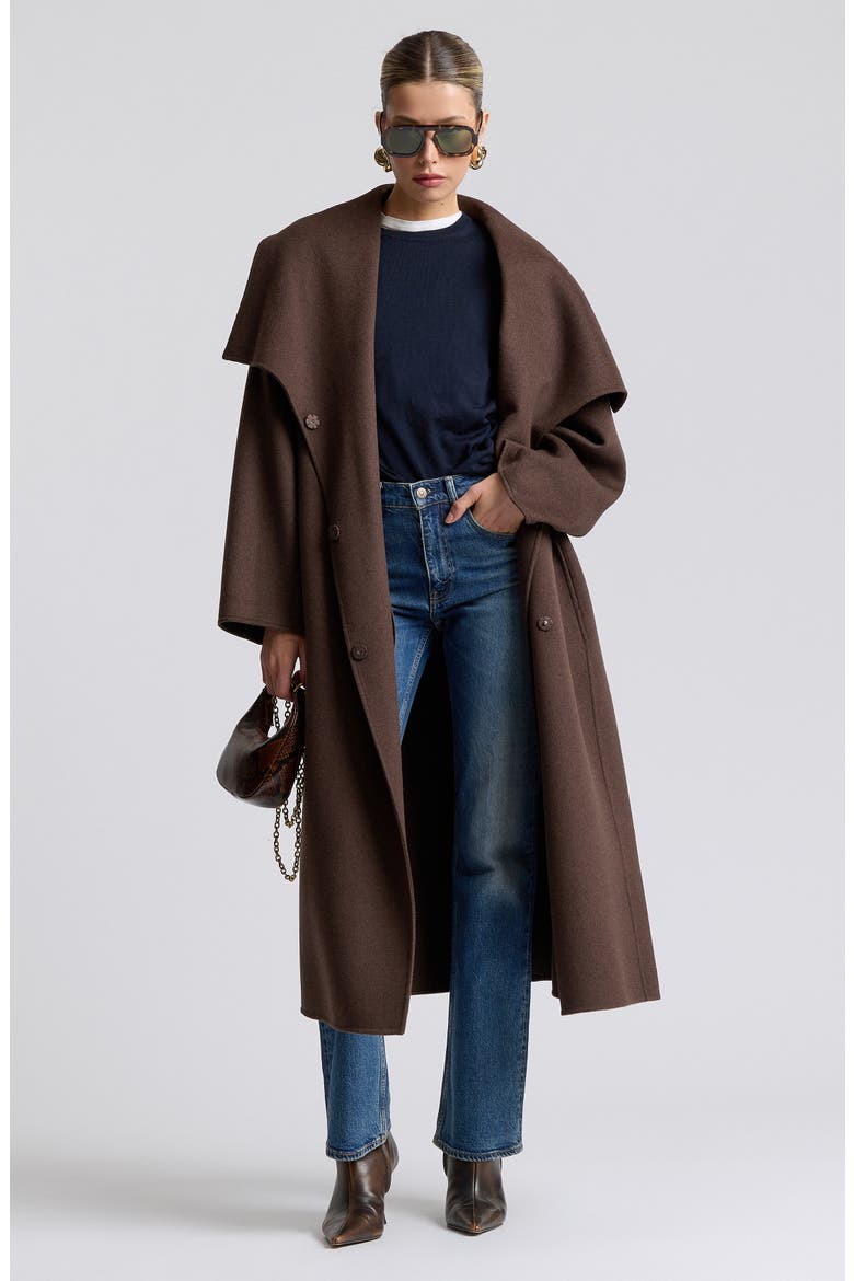 Shawl Collar Long Coat, Alternate, color, DARK TRUFFLE