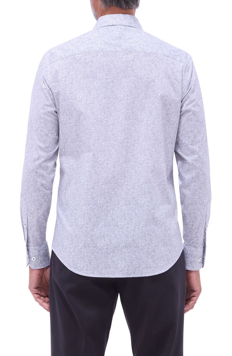 Bugatchi Axel Floral Shaped Fit Stretch Cotton Button-Up Shirt, Alternate, color, Black