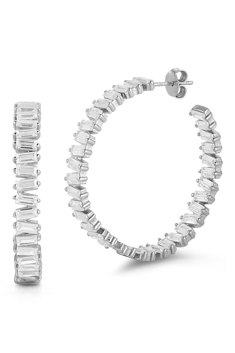 Baguette Hoop Earrings, Main, color, SILVER
