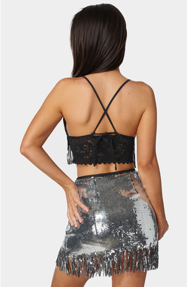bebe Lace Shrug and Sequins Cami, Alternate, color, Black