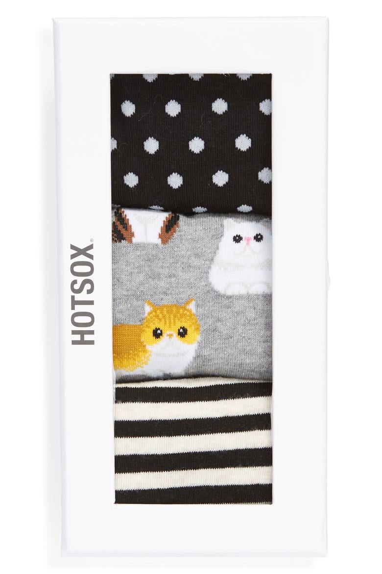 3-Pack Cat Socks, Alternate, color, BLACK