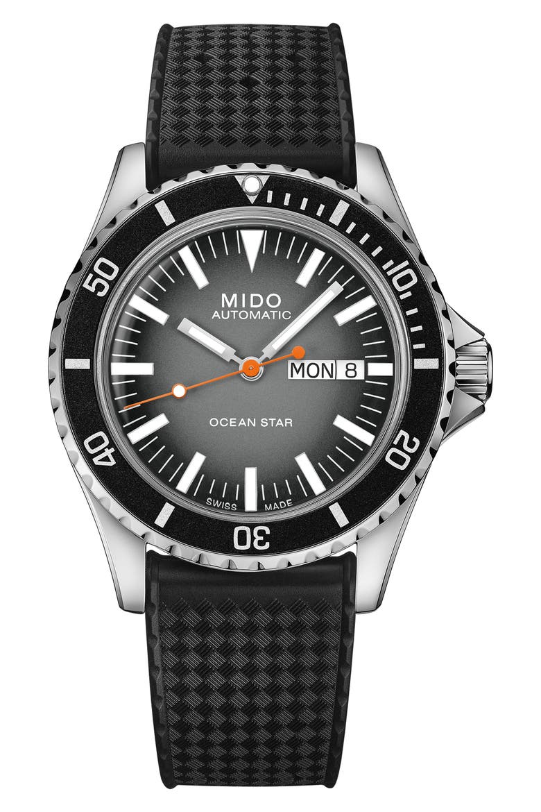 Ocean Star Tribute Gradient Rubber Strap Watch, 40.5mm, Main, color, GREY GRADIENT