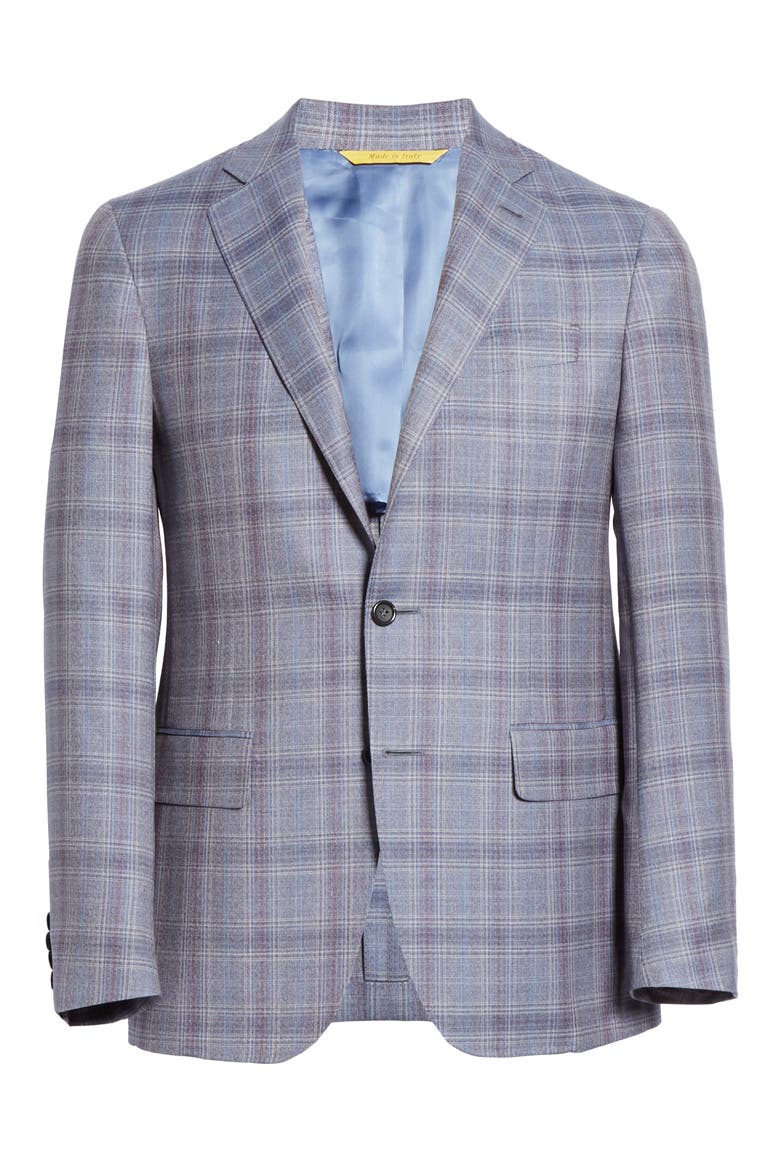 Kei Trim Fit Plaid Wool Sport Coat, Alternate, color, GREY
