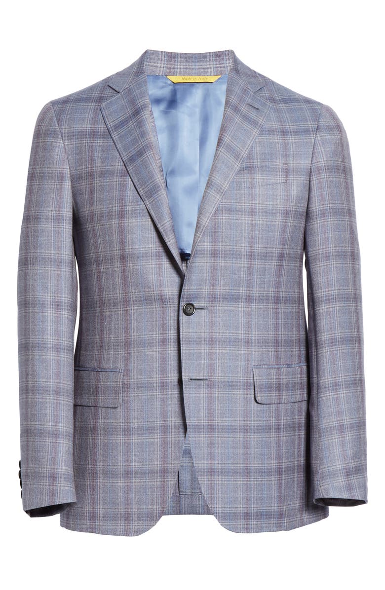 Canali Kei Trim Fit Plaid Wool Sport Coat, Alternate, color,