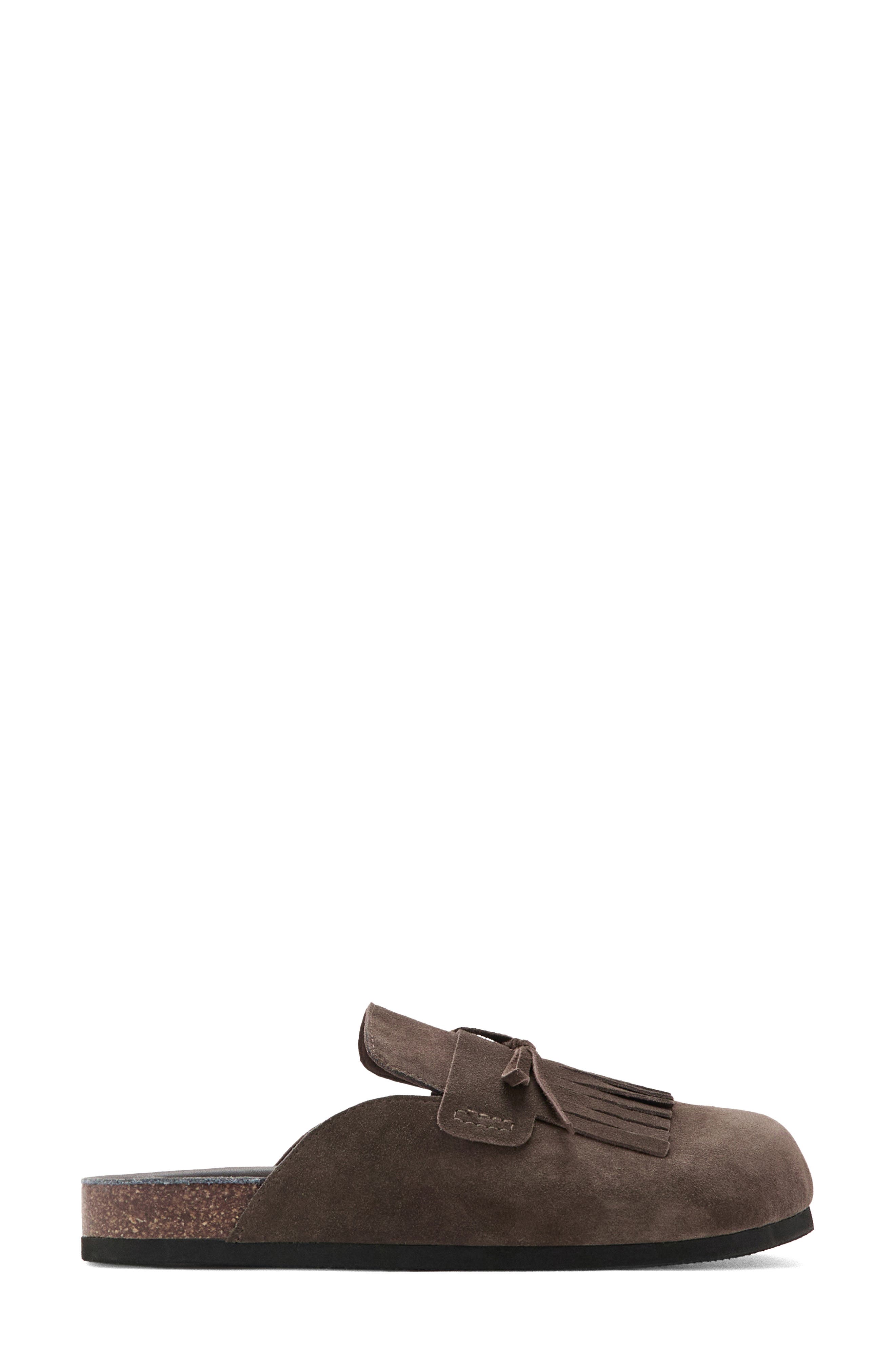MANGO Kiltie Fringe Clog, Alternate, color, Brown