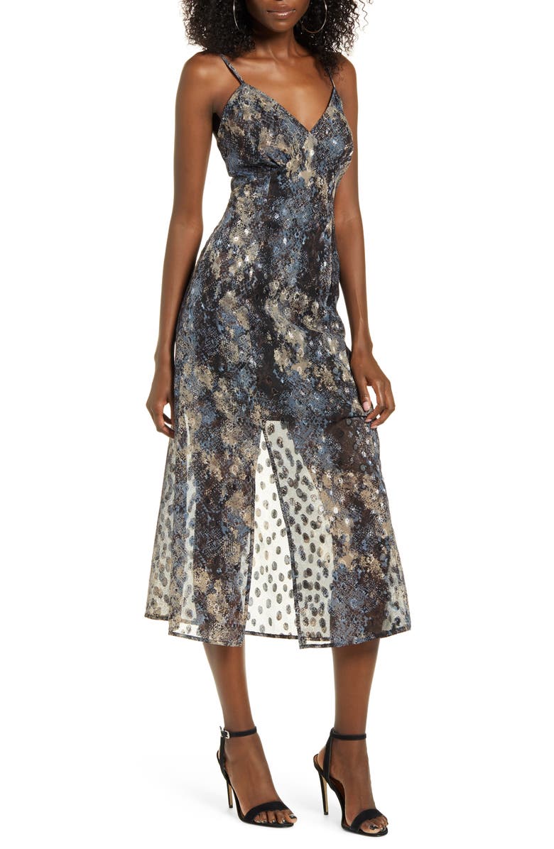 J.O.A. Print Crisscross Back Midi Dress, Main, color, 