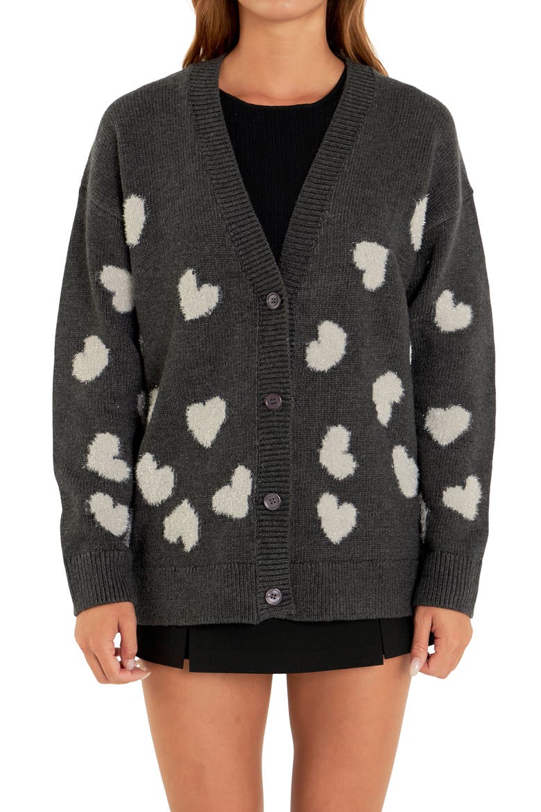 Metallic Heart Cardigan, Alternate, color, CHARCOAL/ SILVER