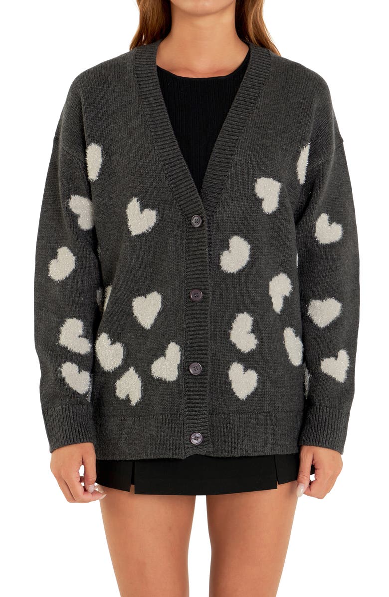 English Factory Metallic Heart Cardigan, Alternate, color, 