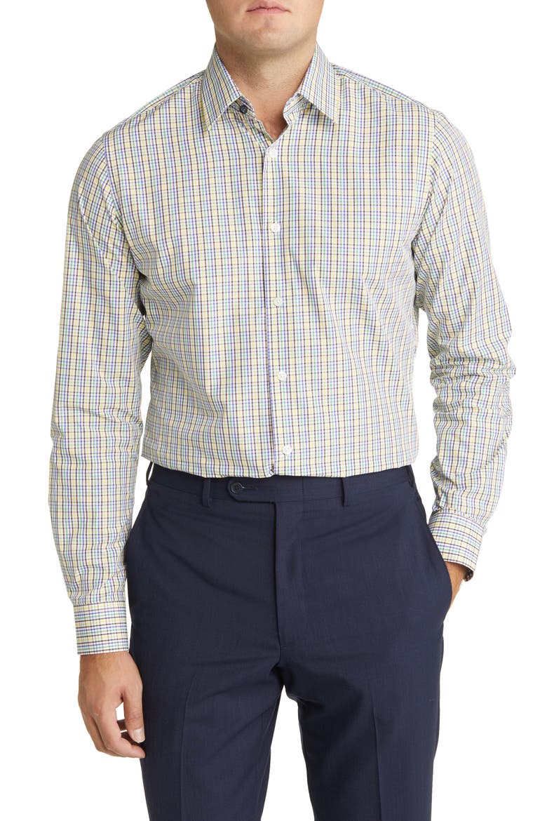 Men's Tailored Fit Check Dress Shirt, Main, color, WHITE/ MULTI