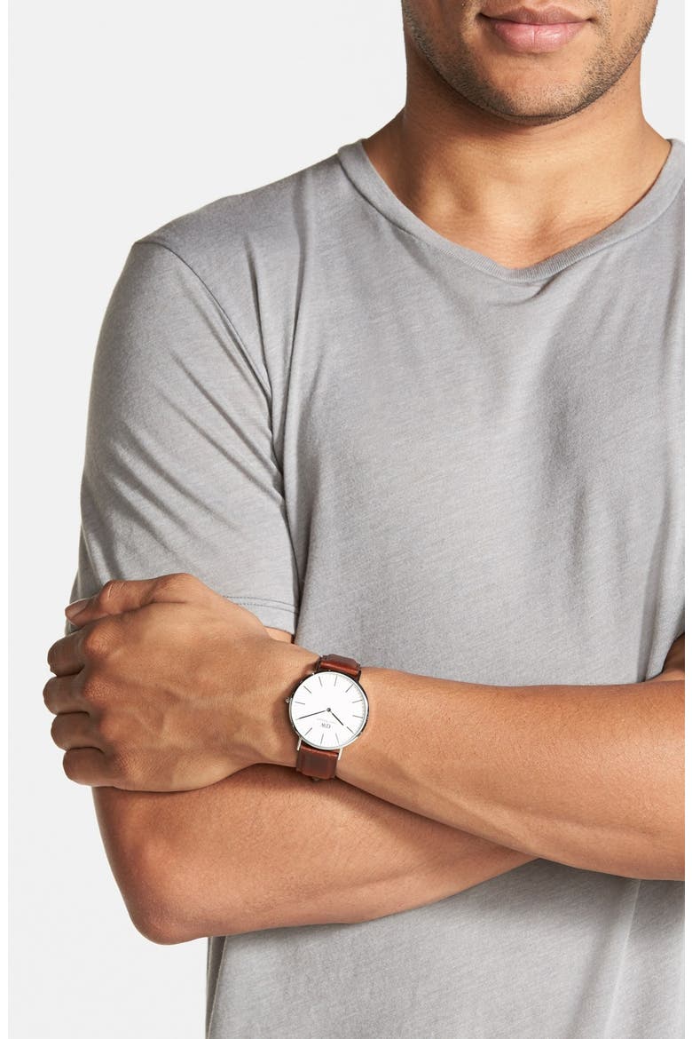 'Classic St. Mawes' Leather Strap Watch, 40mm, Alternate, color, BROWN/ SILVER