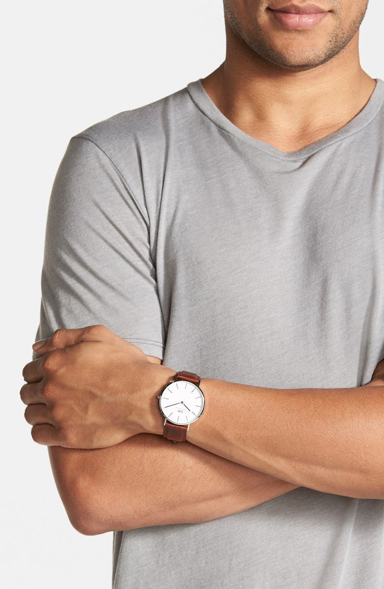 Daniel Wellington 'Classic St. Mawes' Leather Strap Watch, 40mm, Alternate, color, Brown/ Silver