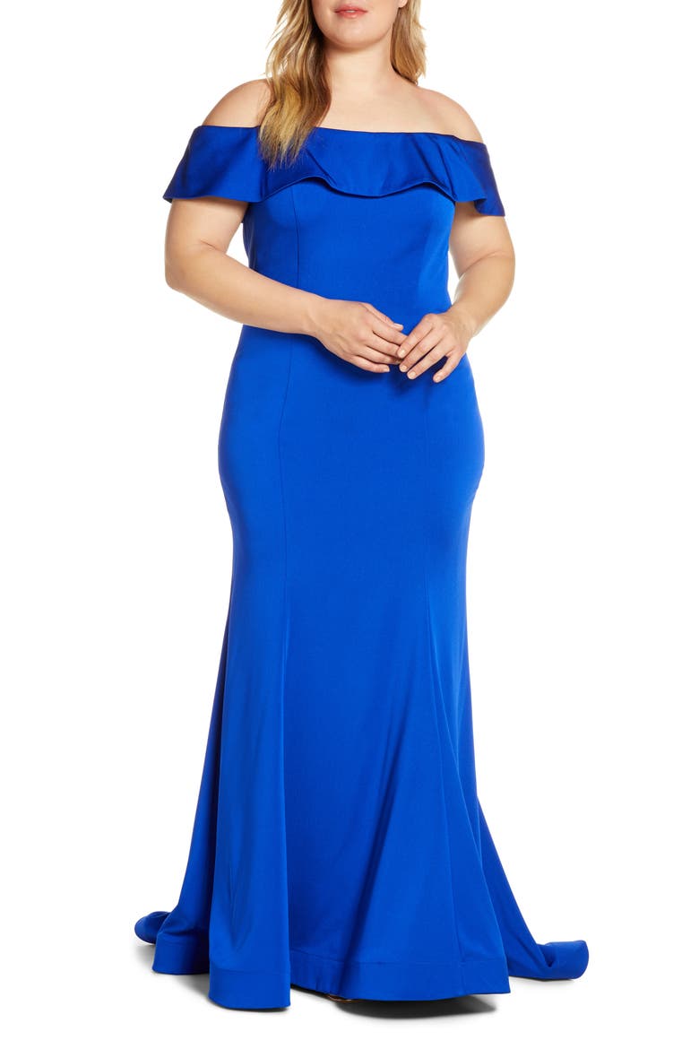 Off the Shoulder Mermaid Evening Gown with Train, Main, color, SAPPHIRE