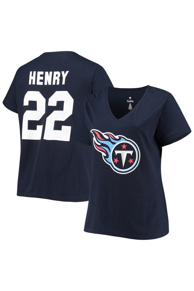 Women's Derrick Henry Navy Tennessee Titans Plus Size Fair Catch Name & Number V-Neck T-Shirt, Main, color, Navy