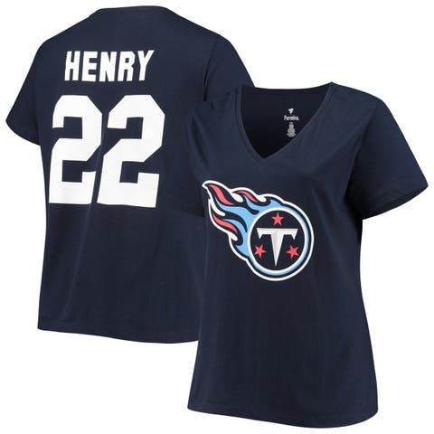 Women's Derrick Henry Navy Tennessee Titans Plus Size Fair Catch Name & Number V-Neck T-Shirt