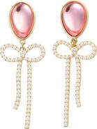 PACKED PARTY Pearl and Pink Balloon Bow Drop Earrings - Hypoallergenic Gold-Tone Post with Faux Pearl Bow and Pink Enamel Stone, 2.25 Inch
