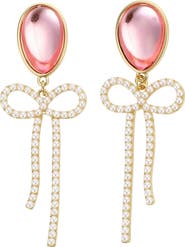 PACKED PARTY Pearl and Pink Balloon Bow Drop Earrings - Hypoallergenic Gold-Tone Post with Faux Pearl Bow and Pink Enamel Stone, 2.25 Inch