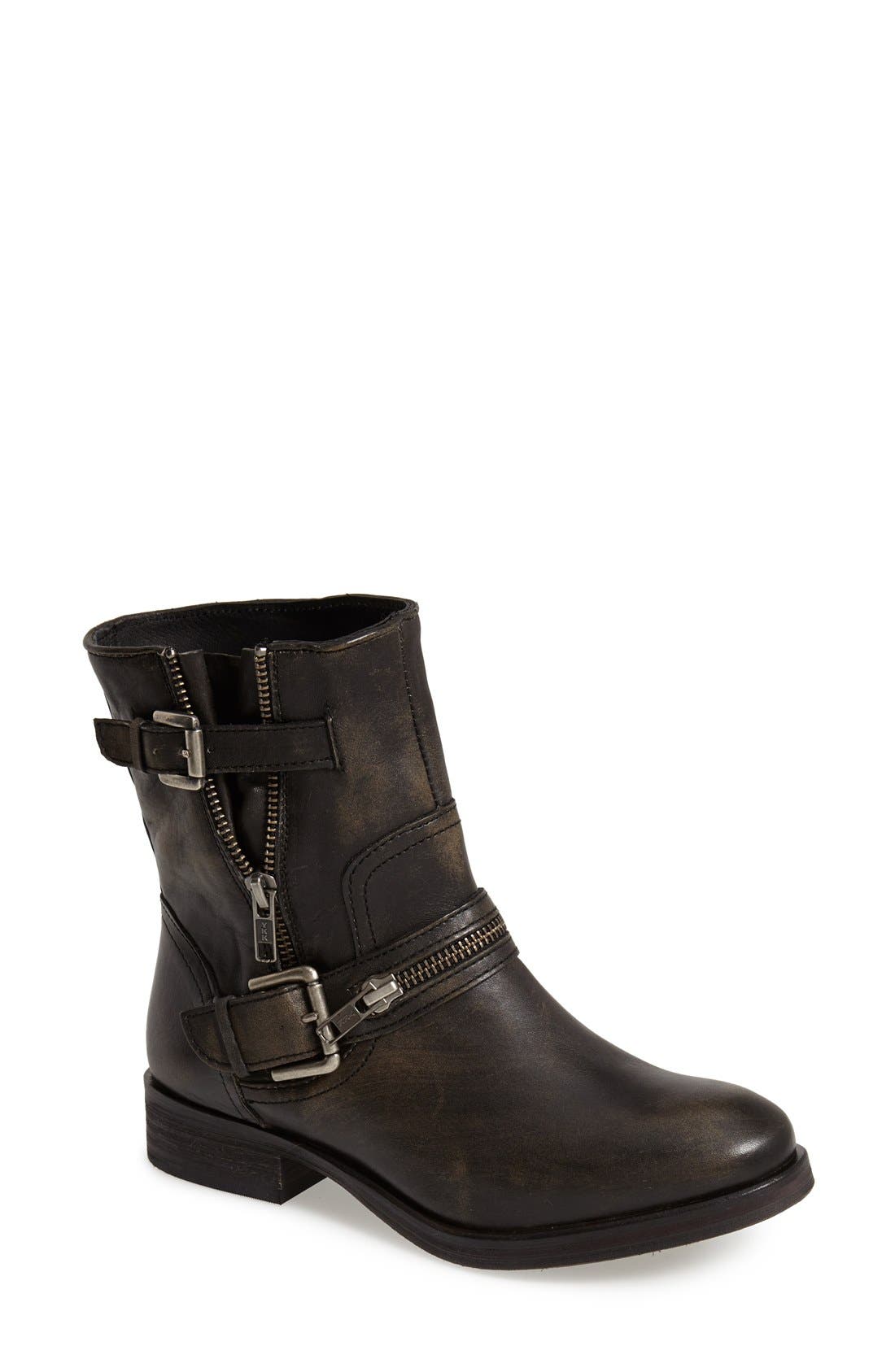 'Compadre' Leather Moto Boot, Main, color, BLACK
