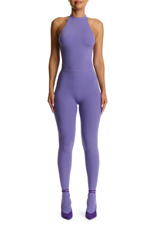 Naked Wardrobe Funnel Neck Racerback Bodysuit In Purple