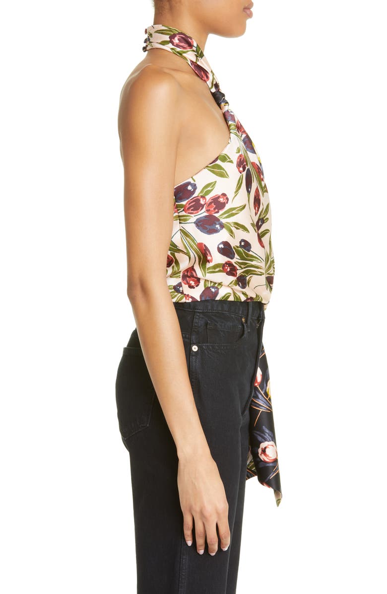 Cinq à Sept Clarke Blocked Floral Silk Halter Top, Alternate, color,