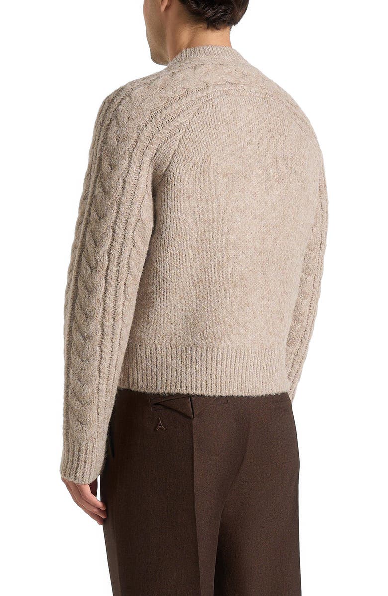Manière De Voir Gaby Speckled Cable Knit Zip Cardigan, Alternate, color, Taupe