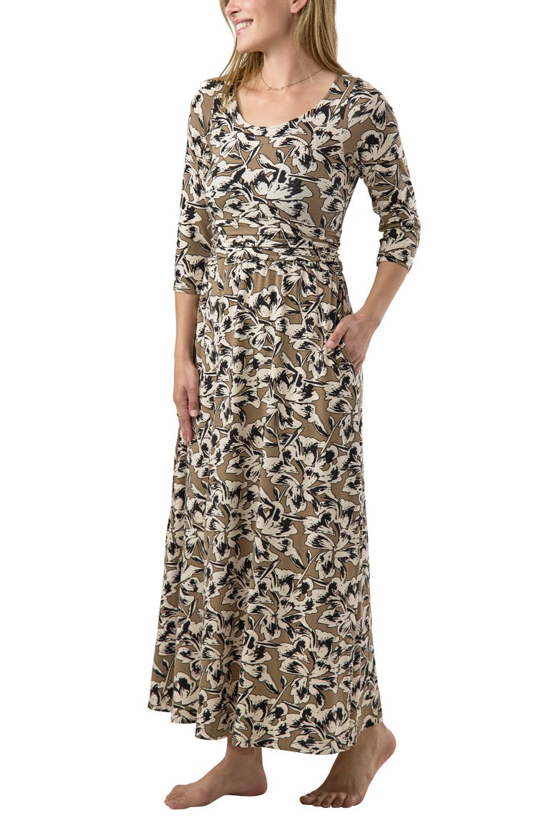 Scoop Neck Maxi Dress, Alternate, color, Mocha Flower