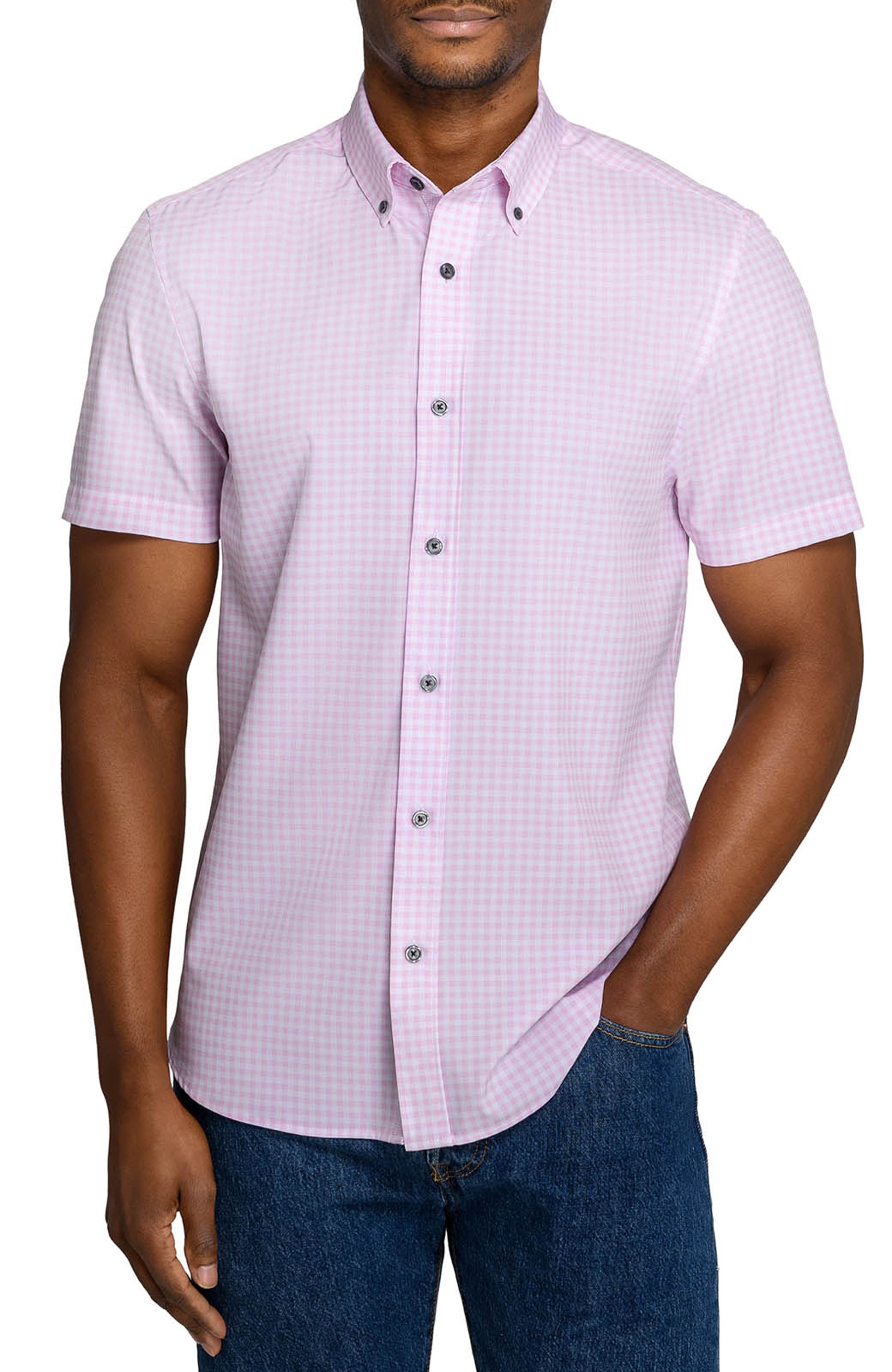 Slim Fit Gingham Woven Short Sleeve Basic Shirt - image 5