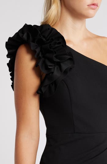Ruffle One-Shoulder Scuba Crepe Gown