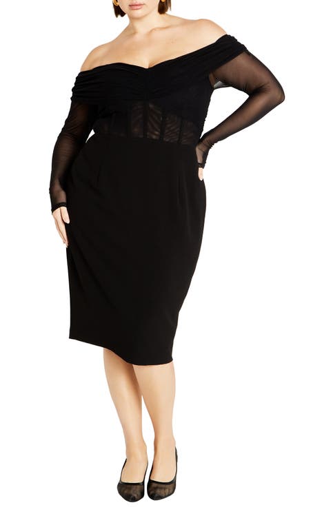 Anne Off the Shoulder Long Sleeve Corset Dress (Plus)