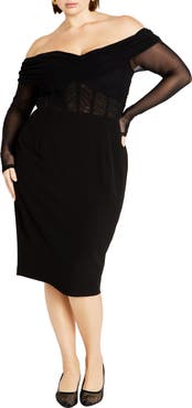 City Chic Anne Off the Shoulder Long Sleeve Corset Dress