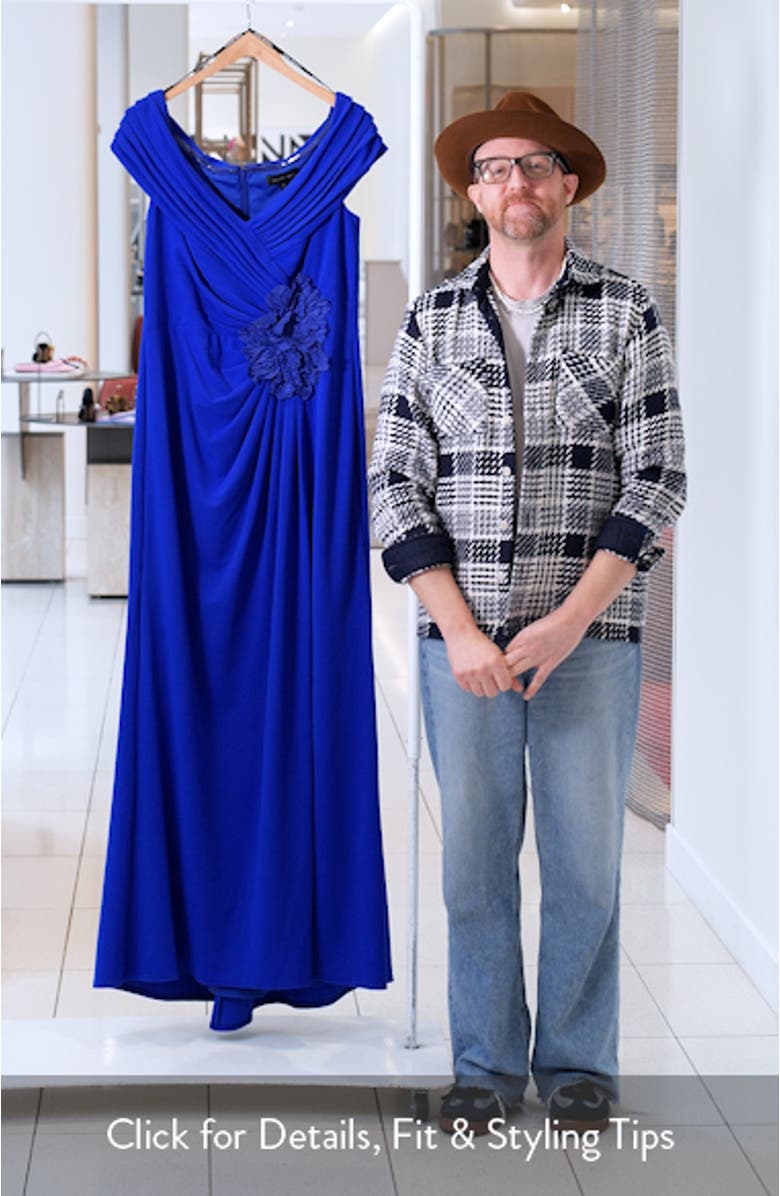 Floral Detail Off the Shoulder Crepe Gown, sales video thumbnail