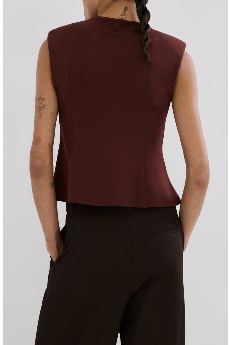 Sleeveless Flare Top with Shoulder Pads, Alternate, color, BURGUNDY