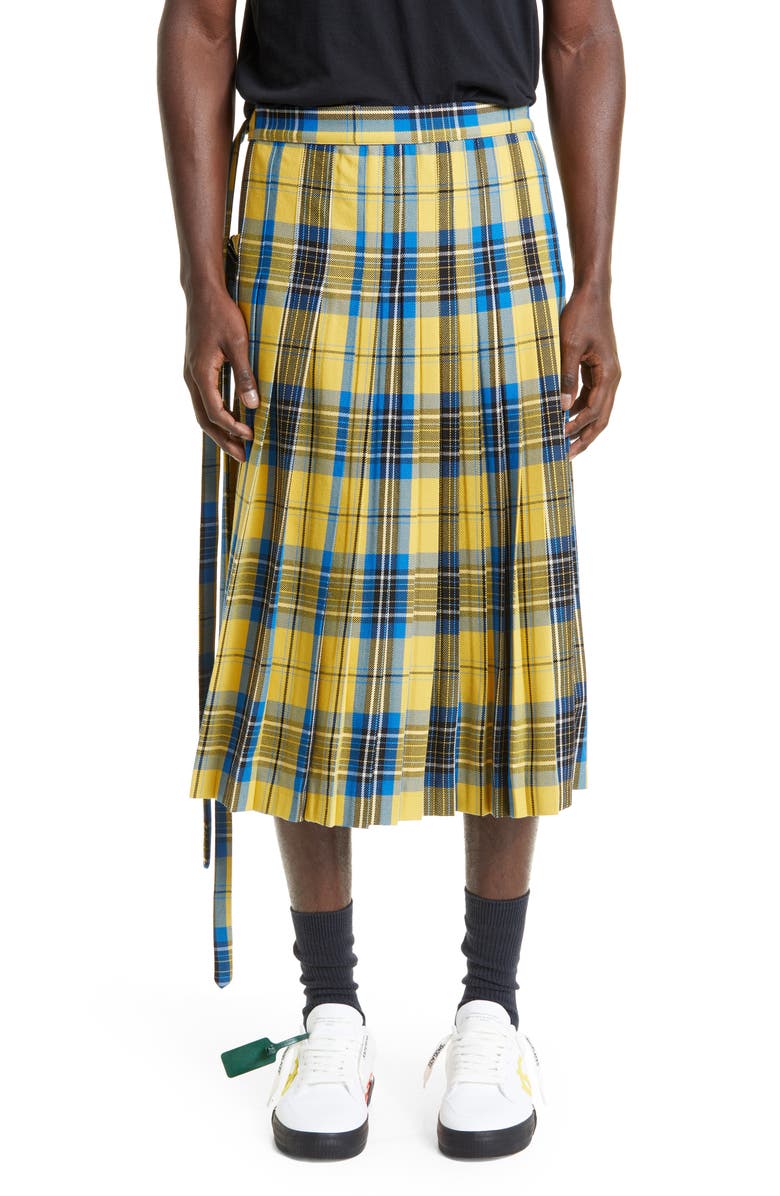 Off-White Gender Inclusive Double Buckle Plaid Wool Kilt, Main, color, 